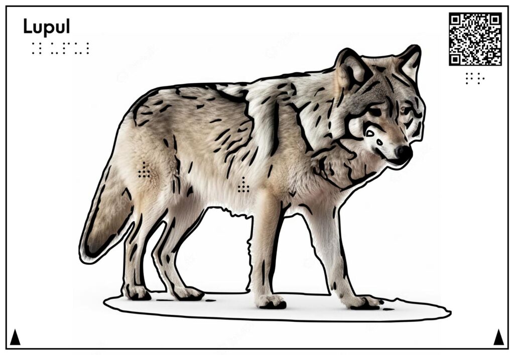 Planșă tactilă care reprezintă și descrie lupul